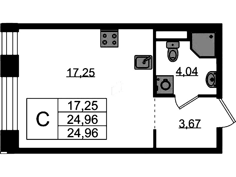 Квартира студия 24.96 м², 2/5 эт., ЖК «Plus Пулковский»